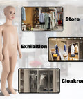 Child mannequin, 43.3 inches tall, full-body gender-neutral display with adjustable head on a metal base.