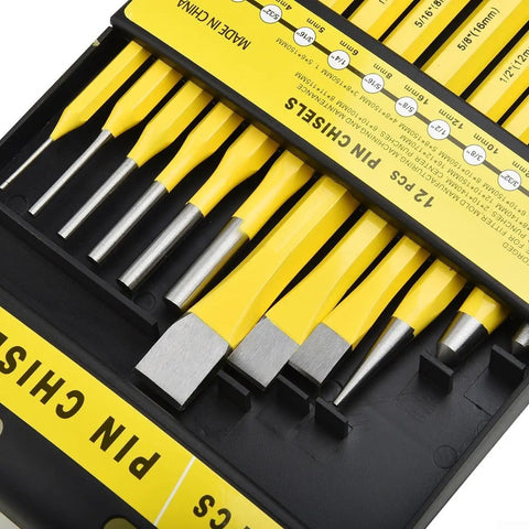 Pro Grade Punch And Chisel Set With Flat Chisel Pin Punch Center Punch And Drift Punch For Metalworking With Ergonomic Grip
