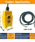 3 Wire Dump Trailer Remote Control Switch 12V DC For Single Acting Hydraulic Pump, yellow ABS body, 15ft cable with buttons