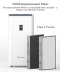 Y1000 Air Purifier Replacement Filter 2-In-1 H13 True HEPA and Activated Carbon Set 2-Pack displayed with air purifier unit