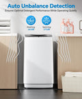 Compact Portable Washing Machine With Full Automatic 1.06 Cubic Feet Capacity And 10 Wash Cycles Smooth Quiet Design For Apartment Living showing auto unbalance detection.