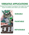 Fixit Sculpt 2 Part Epoxy Modeling And Repair Compound for sculpting and repairs with examples of durability, paintability, and reparability.