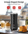 4 In 1 Electric Milk Frother For Hot And Cold Foam, Temperature Control And Auto Shut Off, Sleek Stainless Milk Warmer on table