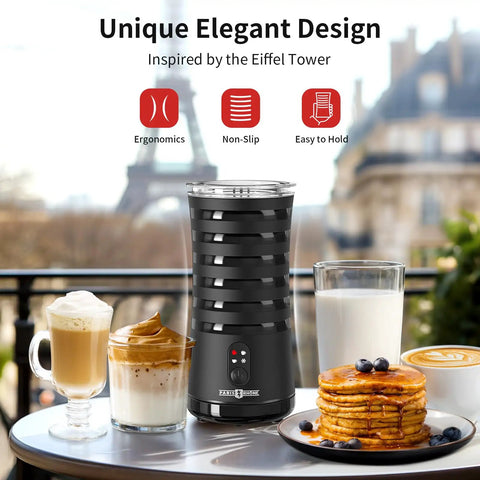 4 In 1 Electric Milk Frother For Hot And Cold Foam, Temperature Control And Auto Shut Off, Sleek Stainless Milk Warmer on table