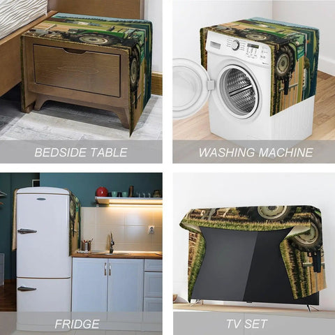 Farmhouse Style Top Load Washer And Dryer Cover With Storage Pockets, Dustproof Linen Cotton Blend Protector on appliances