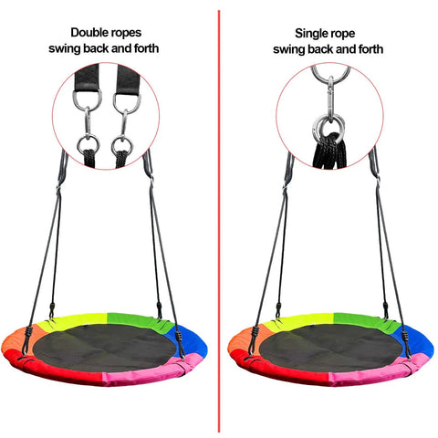 Ultra Strong Saucer Swing 40 Inch For Backyard Fun, 900D Oxford Waterproof Seat showing double and single rope options