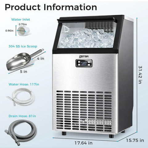 Straight Fire Commercial Ice Maker Cranks Out 100 Pounds Daily With 33 Pounds Storage, showing ice cubes in top compartment.