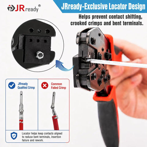 Close-up of a crimp tool in use from the Deutsch DT Connector Kit Bundle With IP68 Waterproof 2 3 4 6 8 12 Pin Plugs 16 AWG.