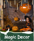 Child in Halloween costume under Six Pack Flameless Floating Candles With Magic Wand Remote For Halloween And Christmas Decor