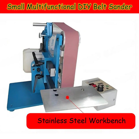 Heavy Duty Electric Belt Sander And Bench Sander With Sanding Belts For Serious Wood And Metal Jobs Kicks Ass With 1100W grinding machine with stainless steel workbench.