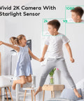 Indoor Security Camera 4MP WiFi With 2 Way Audio For Home Use captures kids jumping with vivid 2K resolution quality.