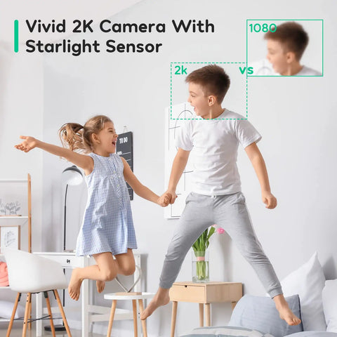 Indoor Security Camera 4MP WiFi With 2 Way Audio For Home Use captures kids jumping with vivid 2K resolution quality.