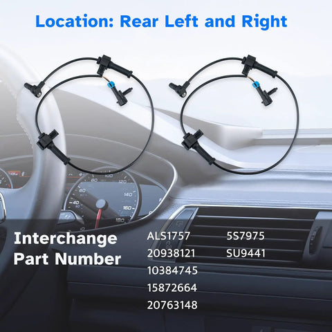 Rear Abs Wheel Speed Sensor Pair Fits 07 To 13 Chevy Silverado 1500 2500 3500 And Gmc Sierra showing two sensors on dashboard.