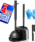 Extended-Handle Toilet Brush And Plunger 4-Piece Set With Gap Brush And Cleaning Gloves, durable black, super cleaning power.