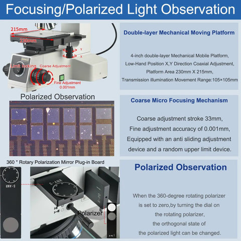Bright Field And Dark Field Electron Metallographic Microscope With 25MP USB 3 Imaging Camera And Free Pro Grade Image Software For Precise Metallography Analysis, polarized stage