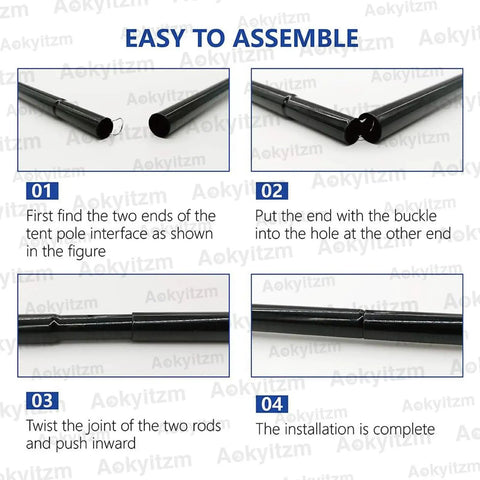 Assembly instructions for Adjustable Portable Tent Poles 74.8 Inches Beefy Rustproof Thickened Iron Stakes step by step.