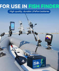 15Ah 12.8V battery on kayak with fish finder, showcasing use of 12V LiFePO4 Battery With 20A BMS For Ride On Toys And Toy Cars