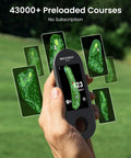 Handheld Golf GPS Rangefinder With 43000 Preloaded Courses No Monthly Fees showing touchscreen interface and golf course maps