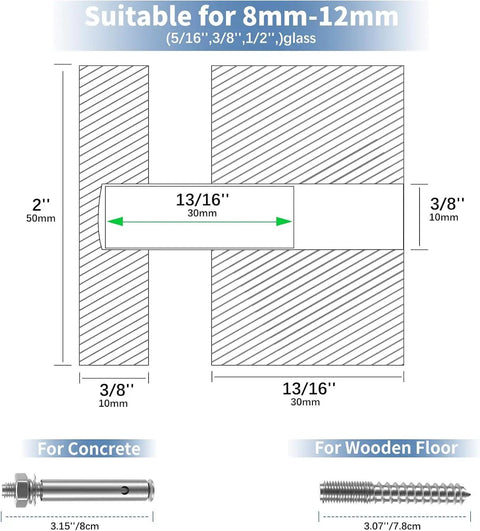 Marine Grade 316 Stainless Steel Glass Railing Standoff Set, 12 Pack Tough As Nails Heavy Duty Brackets Each Weighing 1.32 Lb For Balcony, Deck, And Stair Balustrade, Matte Black Finish, Solid Glass Support