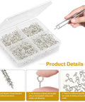 All Purpose Screw Eye Pins Set For Jewelry Making, 700Pcs in silver, includes large, medium, small sizes, ideal for DIY projects, image showing box and details