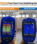 Thermal image comparison showing temperature difference before and after using Top Rated Garage Door Insulation Kit For 8x8 Single Doors.