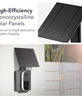 Doorbell Solar Charger with built-in battery for Arlo Wyze and Eufy, mounted outdoors with high-efficiency monocrystalline solar panels