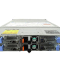 PowerEdge C6420 Four Node Server Cluster With Eight Xeon Gold Sixteen Core CPUs And Four TB DDR4 RAM, Dual Ten Gigabit SFP Plus Links Per Unit, Twenty Four Hot Swap Trays, Rack Rails, Sweet Knockout Rig For Dead Serious Home Lab Builders, rear view showing connections.