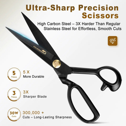 Heavy Duty 10 Inch Fabric Scissors Set With SK5 High Carbon Steel Do It All Pro Grade Shears And Built-In Measuring Tape For Sewing, Quilting, And DIY Crafts Includes Tailor Chalk Seam Ripper And Wrench Made In Solingen Germany black 10-inch fabric scissors