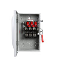 Interior view of Beefy 60 Amp 3 Pole 240 Volt 4 Wire Fused Heavy Duty Safety Switch With Type 1 Quick Make Quick Break Mechanism