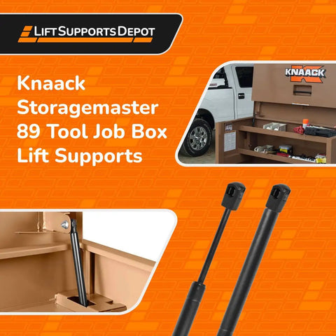 Top Shelf Two Pack Automotive Gas Strut Lift Supports For Toolbox Lid Replacement with black finish, ideal for job box lids.