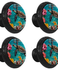 Top Notch Crystal Glass Cabinet Knobs And Drawer Pulls Boasting Sea Turtle Floral Style Super Durable For Kitchen Cupboards Dressers And Wardrobes Straight Fire Home Upgrade 4 Pack displayed in close-up with tropical colors.