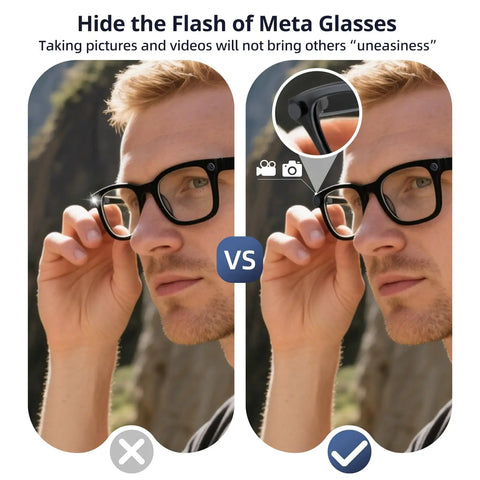 Man demonstrating Two Pack Stealth Privacy Lens Cover For Smart Glasses With Front Blocker And Side Vent Design