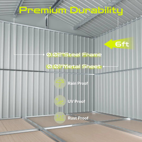 Interior of 6 By 4 Outdoor Storage Shed In Brown Sturdy Metal Building With Floor Frame, showcasing steel frame and durability features.