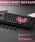 Pro Level 75 Percent Wireless Mechanical Keyboard Featuring Gasket Mount Design with transparent pink heart keycaps.