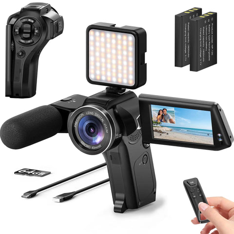 8K Ultra HD Video Camcorder For YouTube And Live Streaming with 75MP Photos, dual view, 16x zoom, WiFi, flip screen, accessories