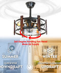 Enclosed Cage Ceiling Fan With Remote Control And Light, Rustic Farmhouse Flush Mount Fandelier For Dining Room, 360° Rotation