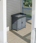 All Weather Wood Garden Storage Cabinet With Built In Workbench And Potting Table Waterproof Tool Shed on patio