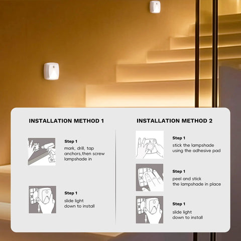 Six Pack Stick On Motion Sensor Lights With Easy Install Warm White LED Night Light installation guide for stairs