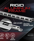 Close-up of Aura Aluminum Car Underglow Lights, showing rigid aluminum frame, LED units, silicone sealant, IP67 waterproof rating.