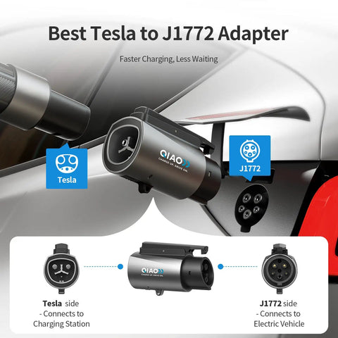 Heavy Duty Tesla To J1772 Charging Adapter provides no fuss electric car power up to 80 amps at charging station.