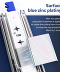 Heavy Duty Drawer Slides With Lock For 20 Inch Drawers, Full Extension Ball Bearing Slides For Tool Cabinets And Workbenches, Cold Rolled Steel Construction, 250 Lb Capacity, Detachable Locking Mechanism For Safe, Smooth Operation. blue zinc plated slide close-up