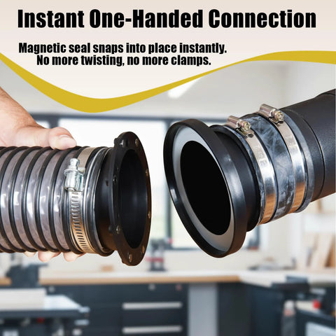 Dust collection fittings kit, magnetic, 20-piece with 4 inch to 2.5 inch reducer and quick-connects, side view