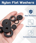 Rock Solid Nylon Flat Washers M6 6mm X 20mm X 1mm Thick Black Plastic Screw And Bolt Spacers displayed in hand.