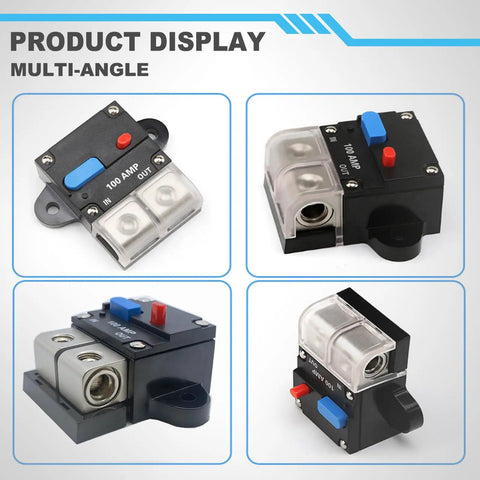 Heavy Duty 100 Amp Circuit Breaker With A No Hassle Manual Reset Lever Waterproof Housing And Rock Solid Terminals Rated For Rvs Boats Trolling Motors Truck Gear Solar Banks And Dc Battery Pack Installations multi-angle view