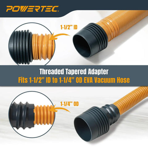 16 Foot Vacuum Hose Kit With Quick Change Adapters And Threaded Coupler For Dust Collection System shown with 1-1/2 inch ID adapter