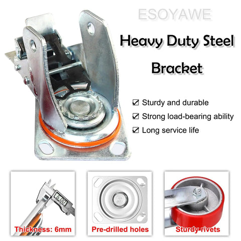 Heavy Duty Polyurethane Caster Wheels 4 Pack 8 Inch Dual Ball Bearing Rollers With Silent Swivel Brakes And Pro Grade Top Plate Glides Like Butter Industrial Casters Built Tough For Heavy Loads