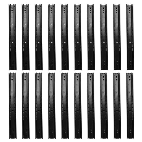 Heavy Duty Drawer Slide Set, 3-Section Black, 100 Lb Load Capacity, 16 Inch, 10 Pairs for Home Office, Smooth Glide shown in rows
