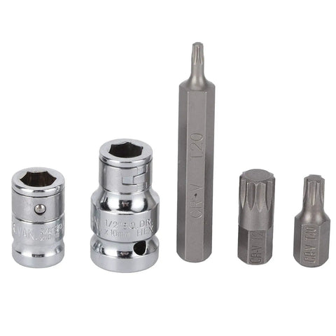 40 Piece Star Spline Hex Socket Bit Set With One Half Inch And Three Eighth Inch Square Drive in chrome vanadium steel on display
