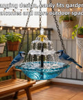 Solar Powered Hanging Bird Bath Fountain For Outdoor Garden And Patio, Cascading Water Feature That Runs On Sunlight, blue bowl