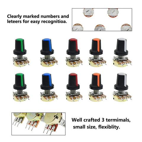 Potentiometer Kit With 10K 20K 50K 100K Ohm Linear Taper Rotary B Type Pots For Audio Gear Includes 1K 5K 10K 50K 100K Ohm 3296W Multiturn Trimmer